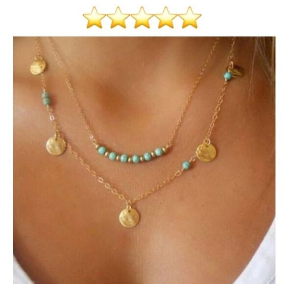 2/$24 NEW Boho Festival Gold Layered Necklace Chain 178 - Picture 3 of 5